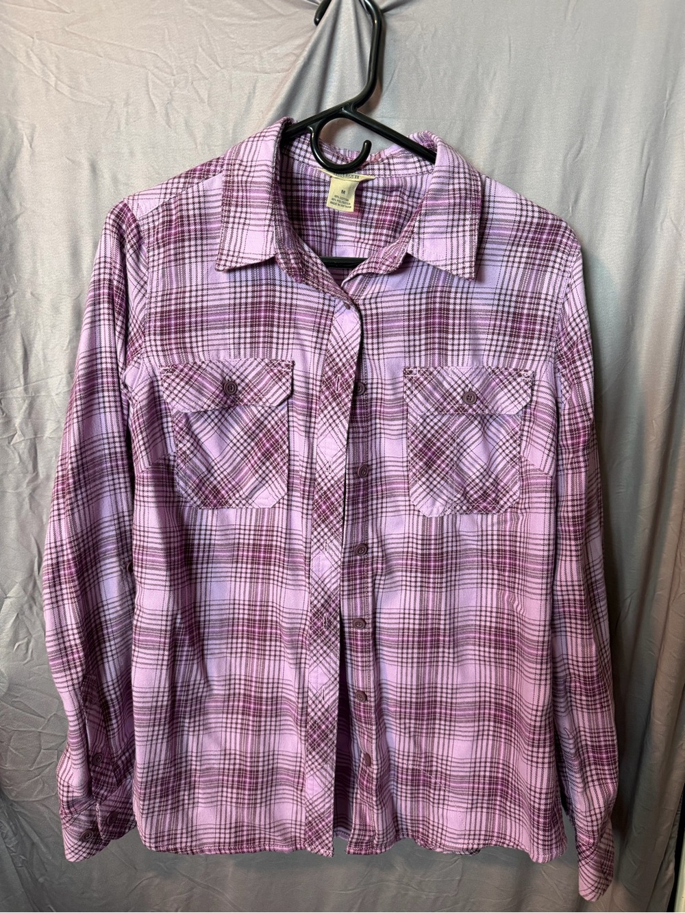 Duluth Trading Co Pink and Mauve Plaid Button-Up Shirt